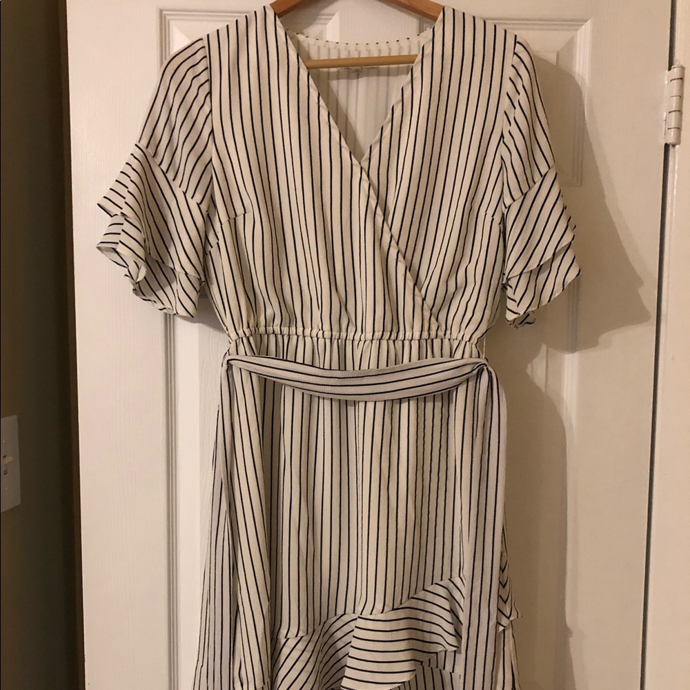White and Black Striped Small Dress